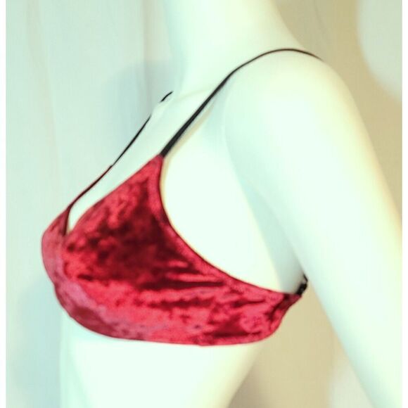 Colsie Dark Red Burgundy Crushed Velvet Holiday Bralette Pinup Bra - Size XS - Picture 5 of 9